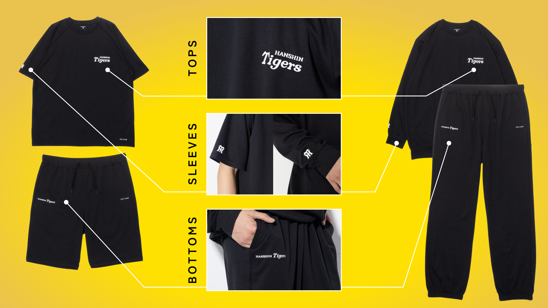 タイガースロゴのあしらい — TOPS / SLEEVES / BOTTOMS